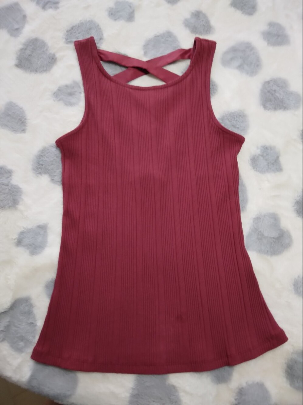 Anthropologie Woman's Ribbed Crossback Tank Top - Burgundy
